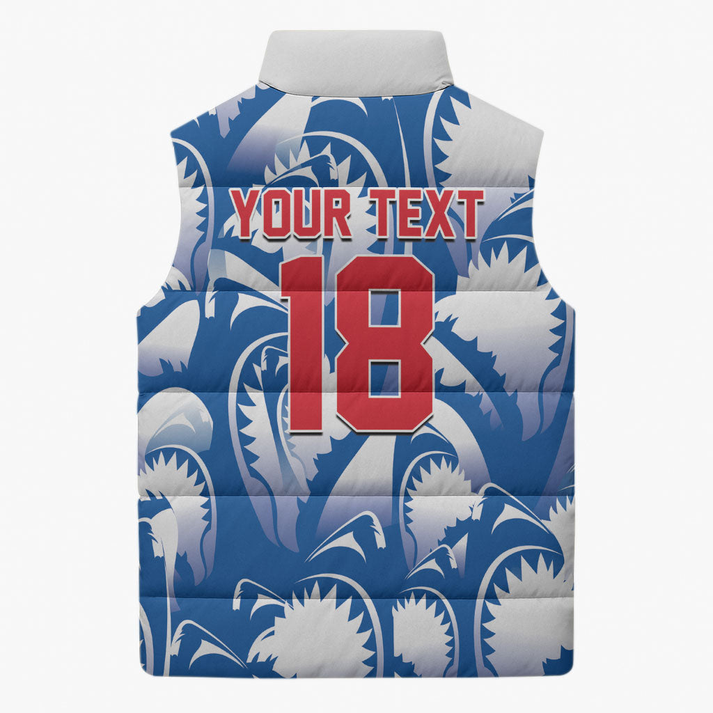 Custom Football Cape Verde Blue Sharks Sleeveless Puffer Jacket Rise Again Island