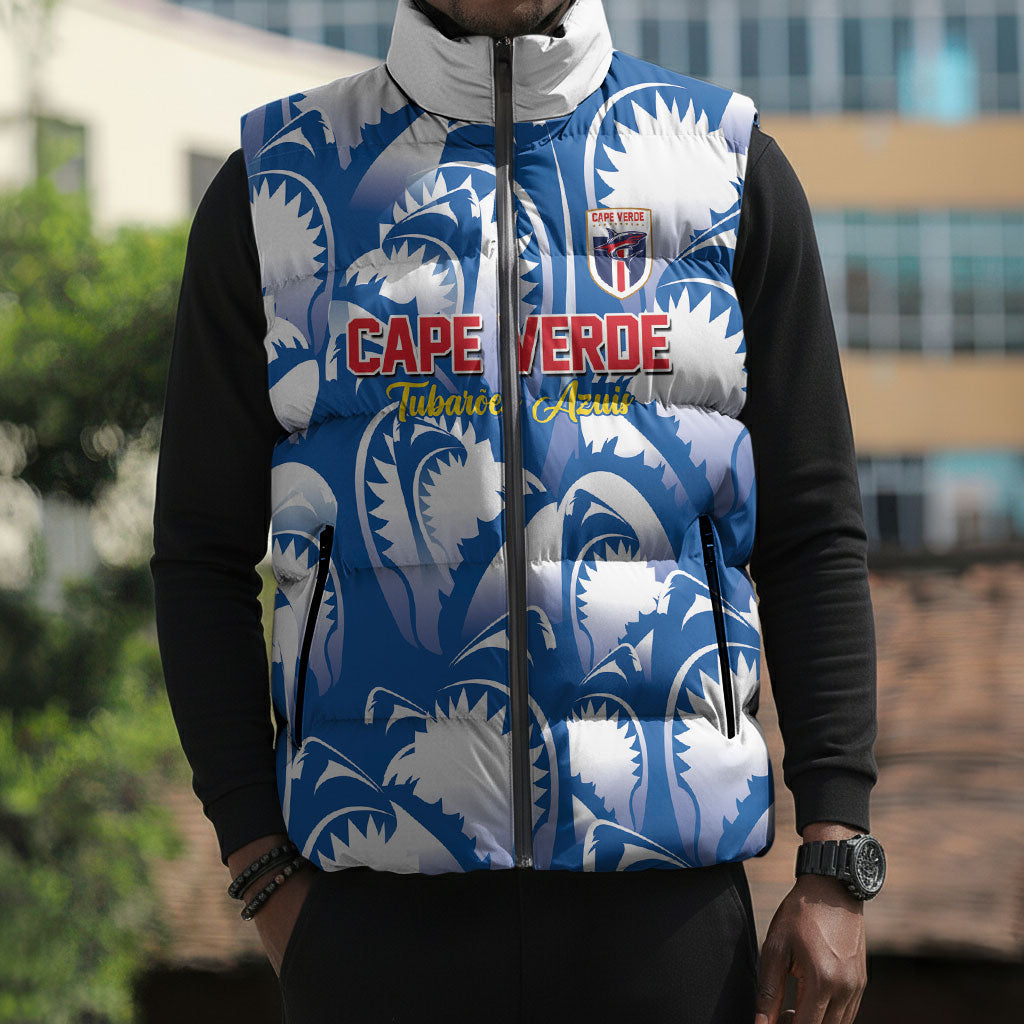 Custom Football Cape Verde Blue Sharks Sleeveless Puffer Jacket Rise Again Island