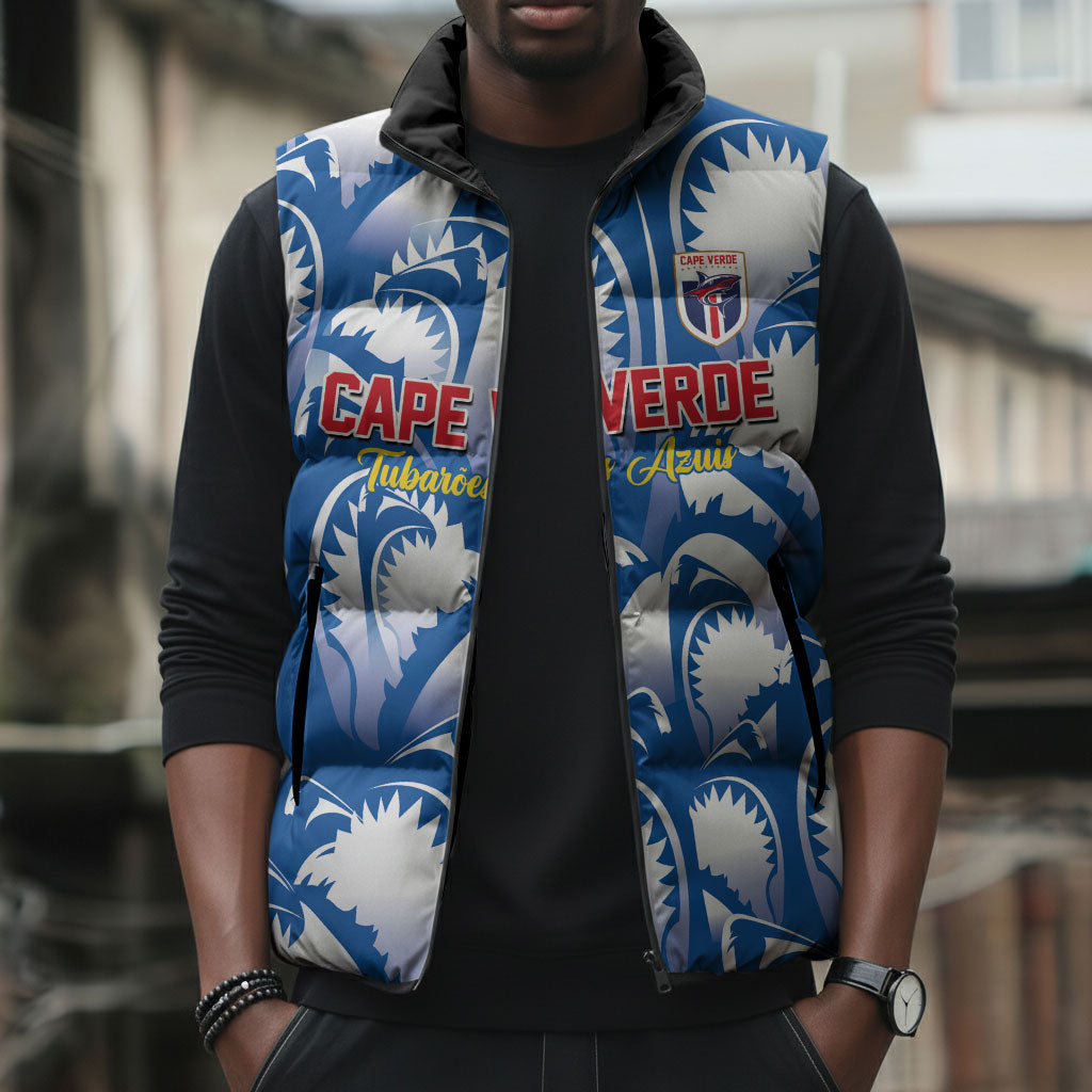 Custom Football Cape Verde Blue Sharks Sleeveless Puffer Jacket Rise Again Island