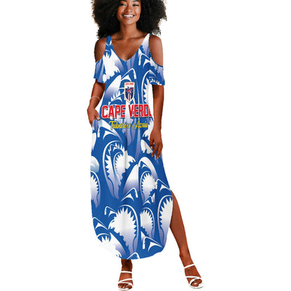 Custom Football Cape Verde Blue Sharks Summer Maxi Dress Rise Again Island