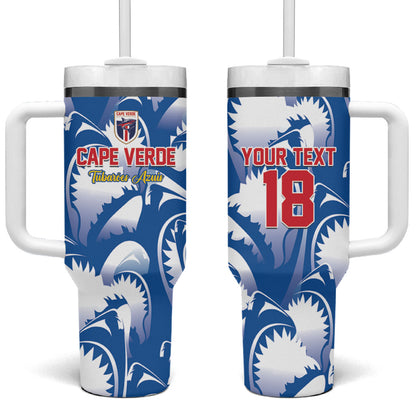Custom Football Cape Verde Blue Sharks Tumbler With Handle Rise Again Island