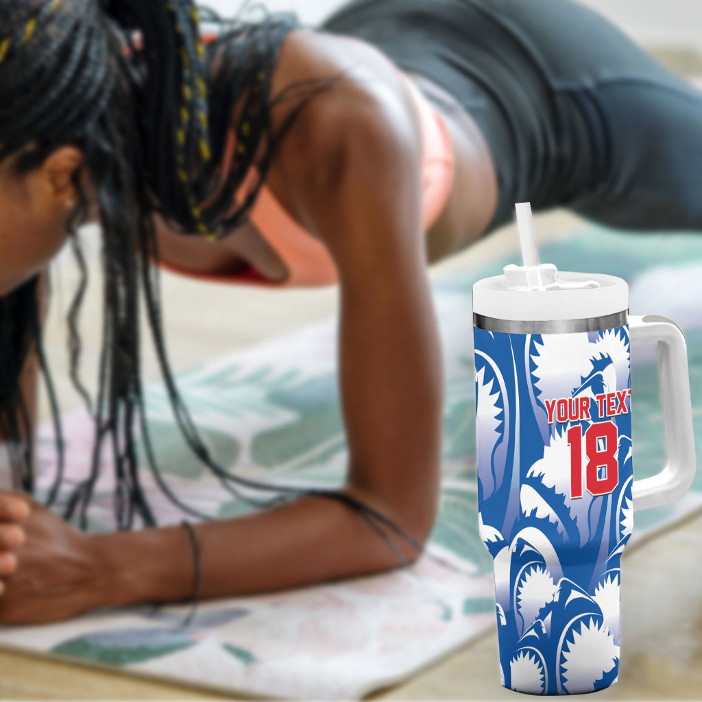 Custom Football Cape Verde Blue Sharks Tumbler With Handle Rise Again Island