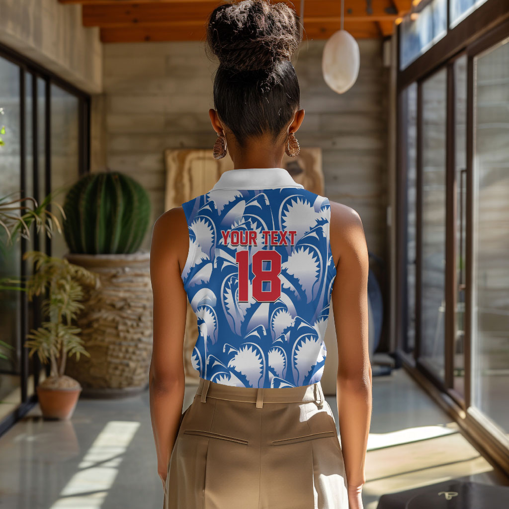 Custom Football Cape Verde Blue Sharks Women Sleeveless Polo Shirt Rise Again Island