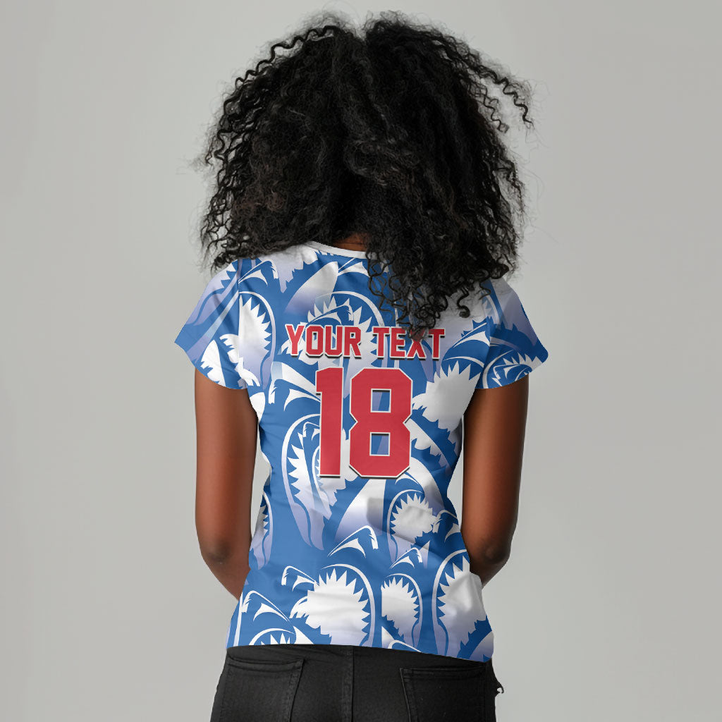 Custom Football Cape Verde Blue Sharks Women V-Neck T-Shirt Rise Again Island