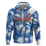 Custom Football Cape Verde Blue Sharks Zip Hoodie Rise Again Island