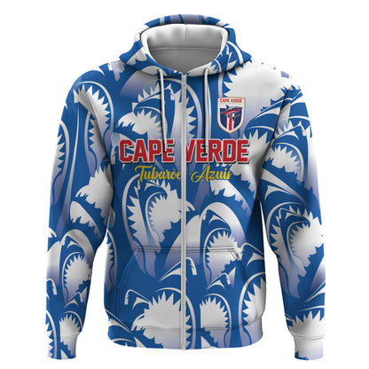 Custom Football Cape Verde Blue Sharks Zip Hoodie Rise Again Island