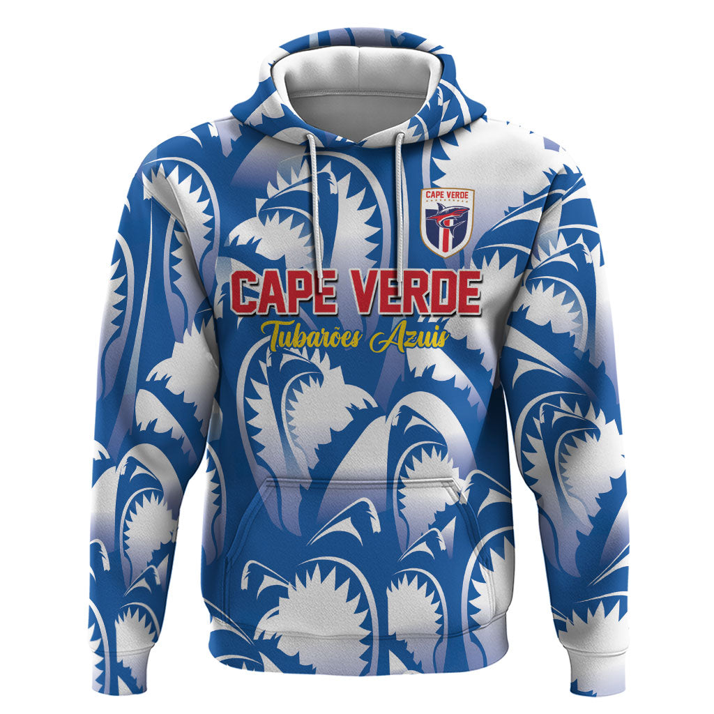 Custom Football Cape Verde Blue Sharks Zip Hoodie Rise Again Island