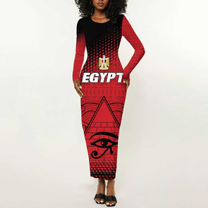 Custom Egypt Football Long Sleeve Bodycon Dress The Pharaohs Eye of Horus