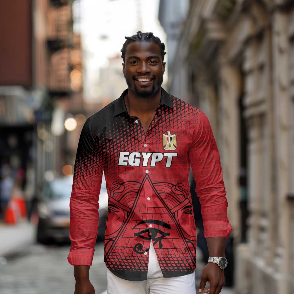 Custom Egypt Football Long Sleeve Button Shirt The Pharaohs Eye of Horus