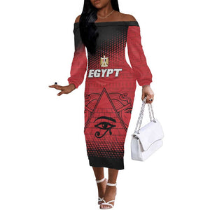 Custom Egypt Football Off The Shoulder Long Sleeve Dress The Pharaohs Eye of Horus