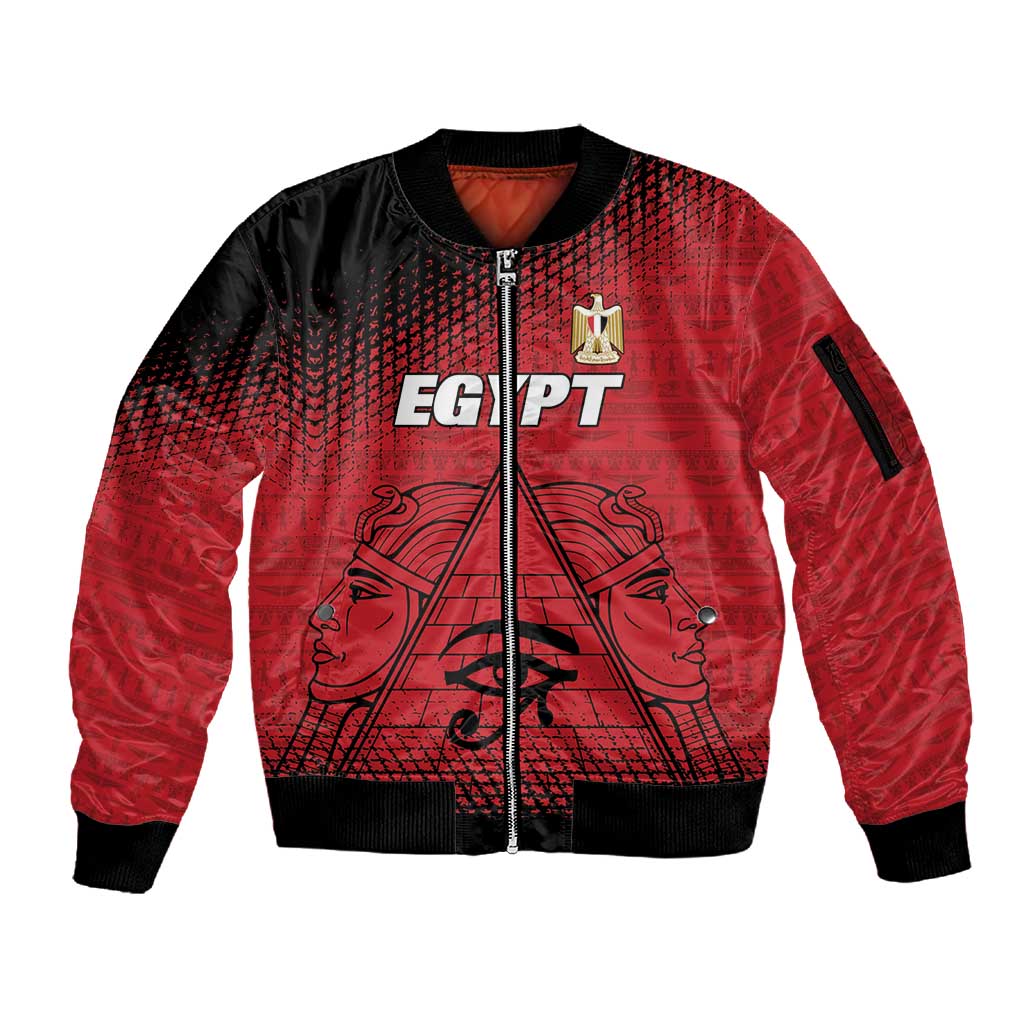 Custom Egypt Football Sleeve Zip Bomber Jacket The Pharaohs Eye of Horus