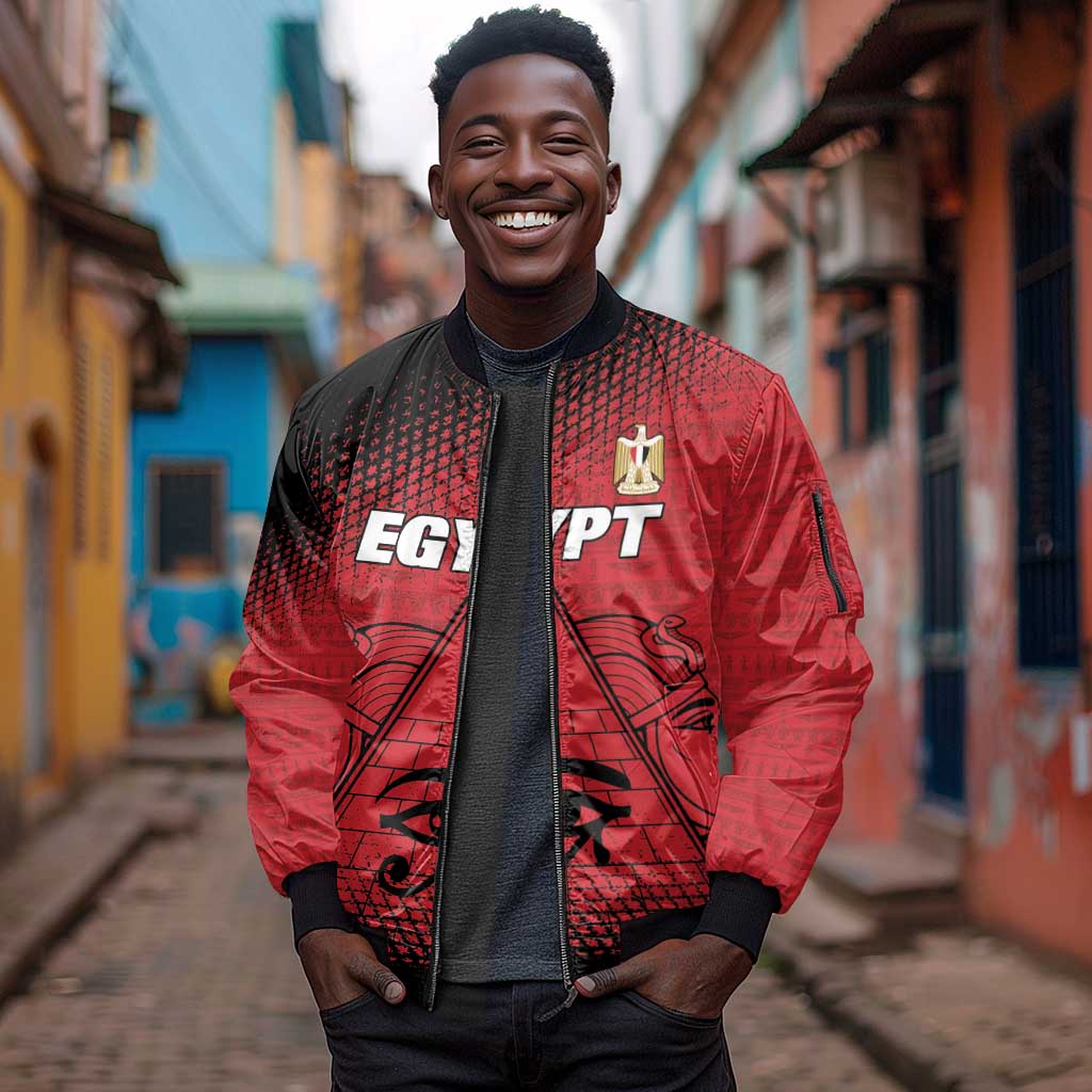 Custom Egypt Football Sleeve Zip Bomber Jacket The Pharaohs Eye of Horus