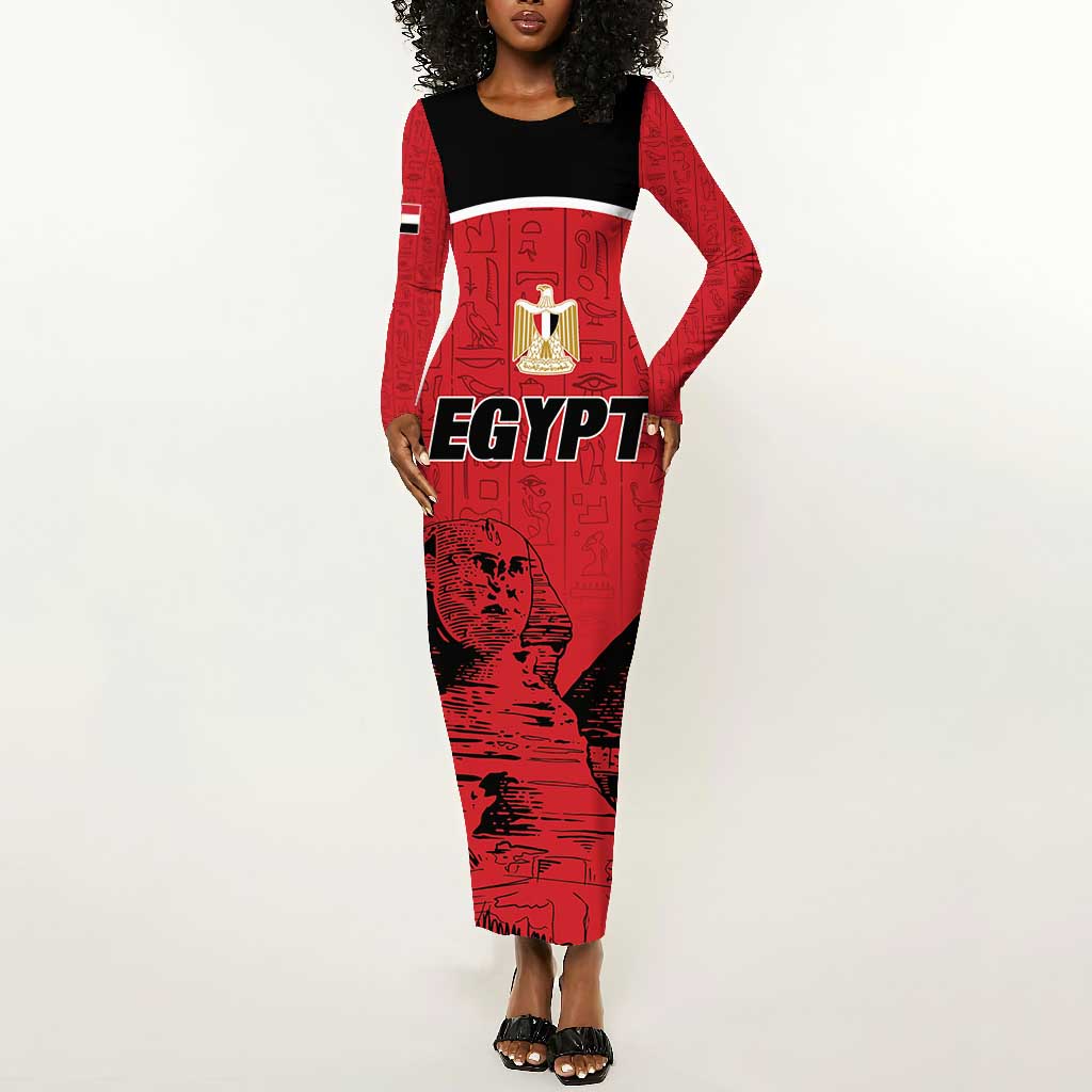 Custom Egypt Football Long Sleeve Bodycon Dress Pharaohs Heritage Pyramid