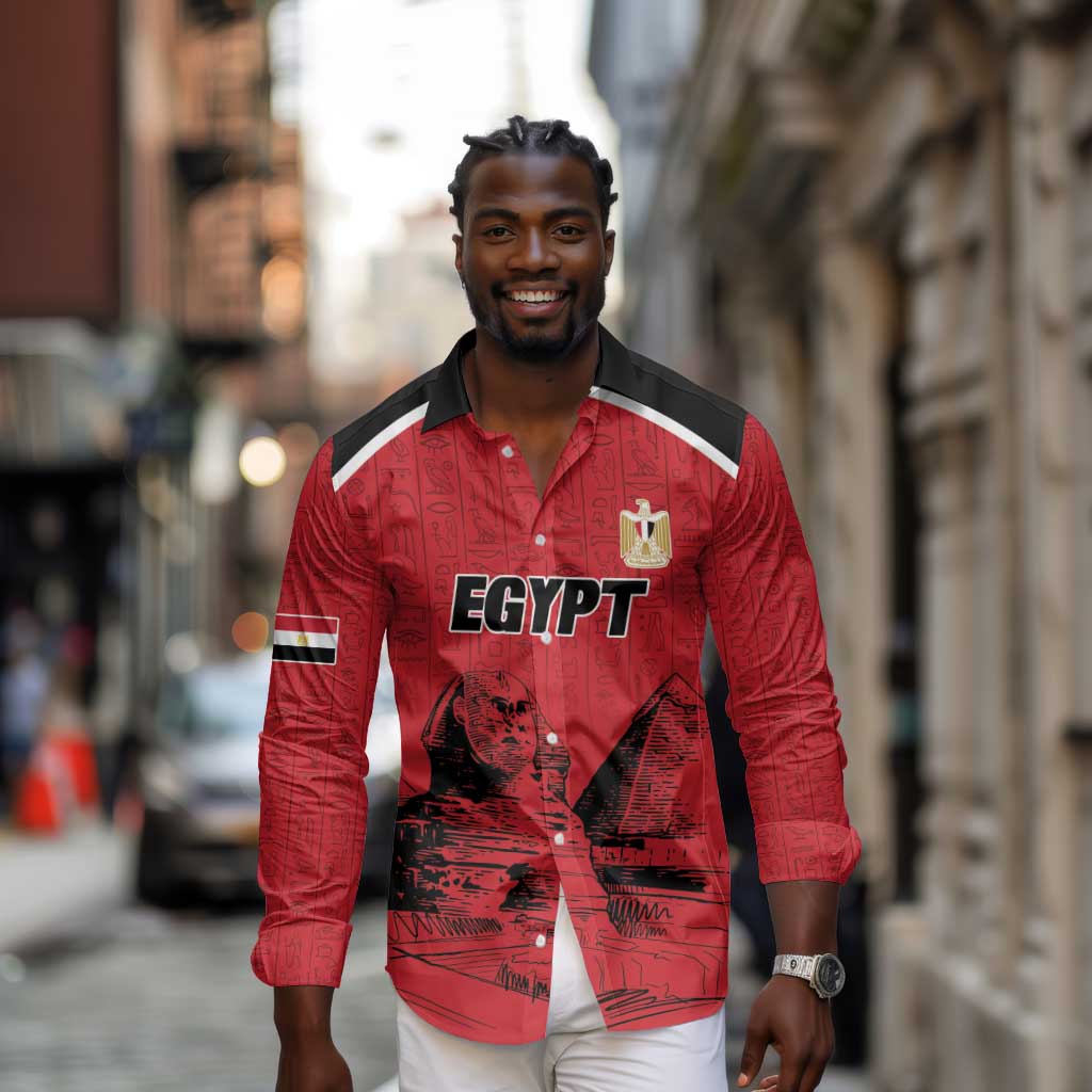 Custom Egypt Football Long Sleeve Button Shirt Pharaohs Heritage Pyramid