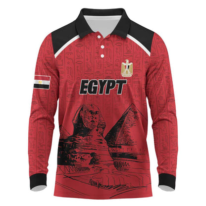 Custom Egypt Football Long Sleeve Polo Shirt Pharaohs Heritage Pyramid