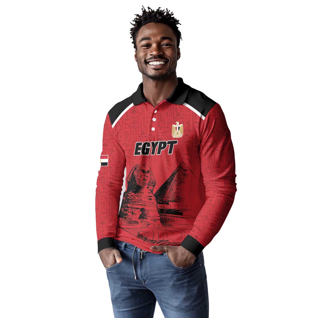 Custom Egypt Football Long Sleeve Polo Shirt Pharaohs Heritage Pyramid