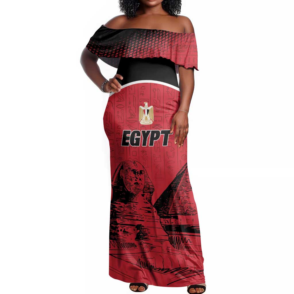 Custom Egypt Football Off Shoulder Maxi Dress Pharaohs Heritage Pyramid