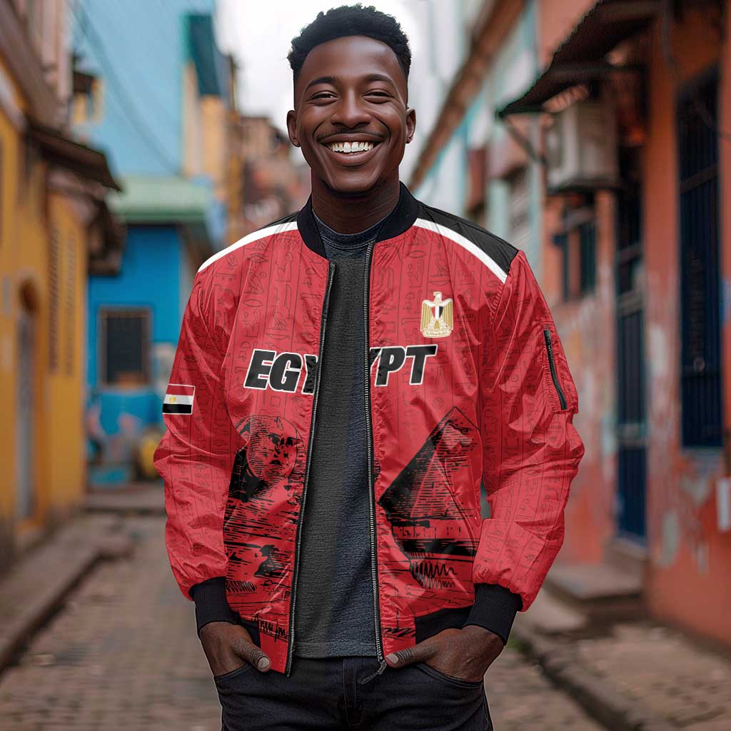 Custom Egypt Football Sleeve Zip Bomber Jacket Pharaohs Heritage Pyramid