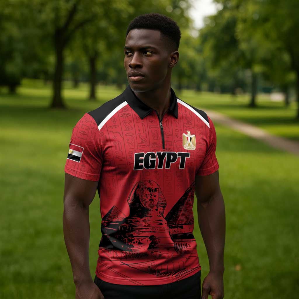 Custom Egypt Football Zipper Polo Shirt Pharaohs Heritage Pyramid