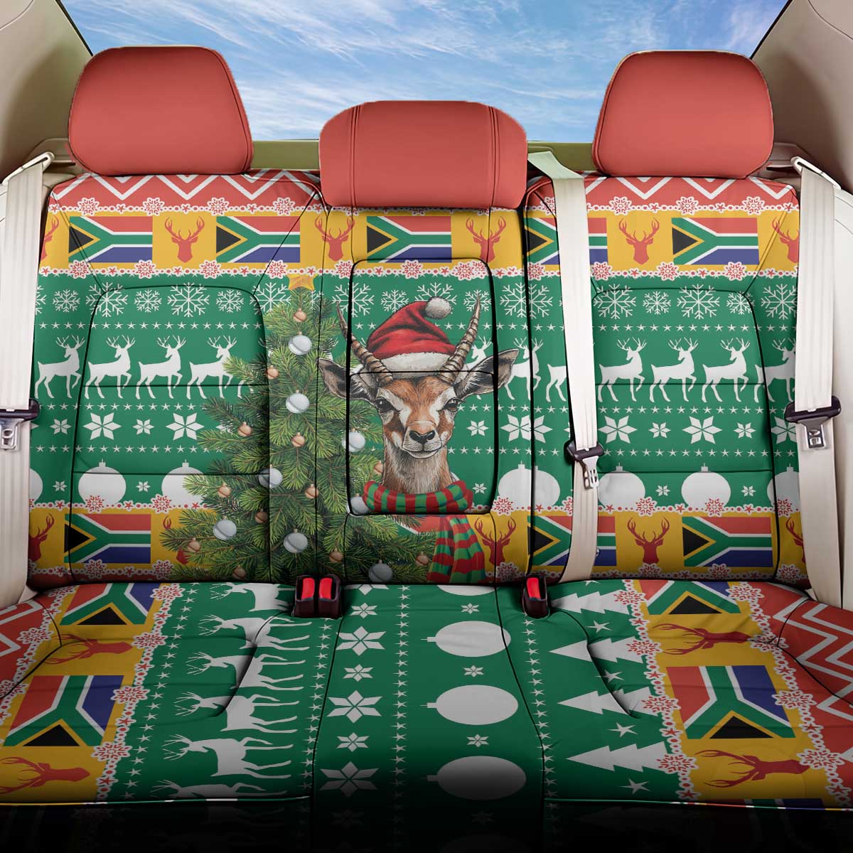 South Africa Springbok Back Car Seat Cover Christmas Tree - Lightning Art