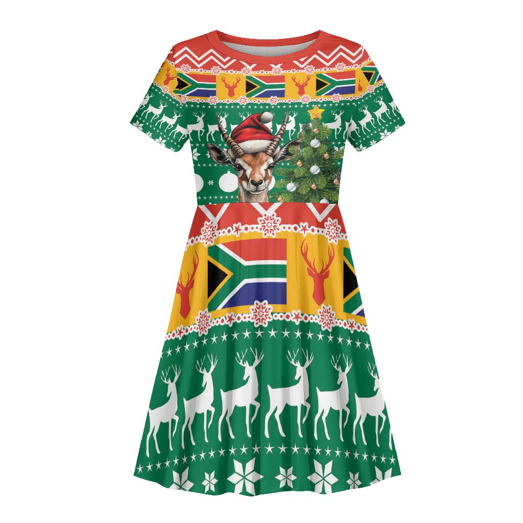 South Africa Springbok Kid Short Sleeve Dress Christmas Tree - Lightning Art