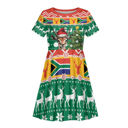 South Africa Springbok Kid Short Sleeve Dress Christmas Tree - Lightning Art