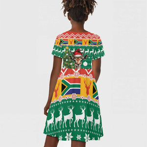 South Africa Springbok Kid Short Sleeve Dress Christmas Tree - Lightning Art