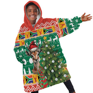 South Africa Springbok KId Wearable Blanket Hoodie Christmas Tree - Lightning Art