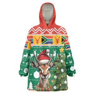 South Africa Springbok KId Wearable Blanket Hoodie Christmas Tree - Lightning Art