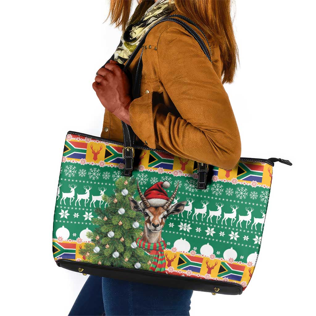 South Africa Springbok Leather Tote Bag Christmas Tree - Lightning Art