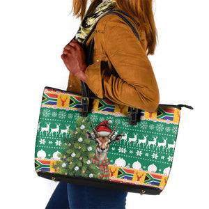 South Africa Springbok Leather Tote Bag Christmas Tree - Lightning Art