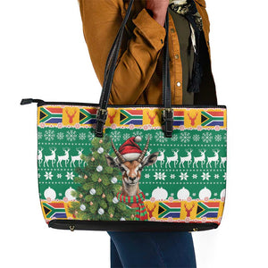 South Africa Springbok Leather Tote Bag Christmas Tree - Lightning Art