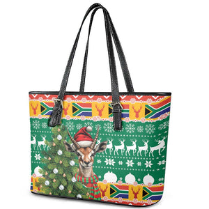 South Africa Springbok Leather Tote Bag Christmas Tree - Lightning Art