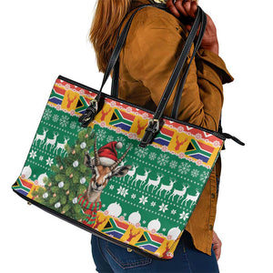 South Africa Springbok Leather Tote Bag Christmas Tree - Lightning Art