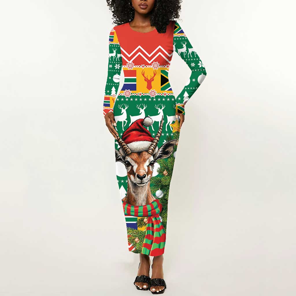 South Africa Springbok Long Sleeve Bodycon Dress Christmas Tree - Lightning Art