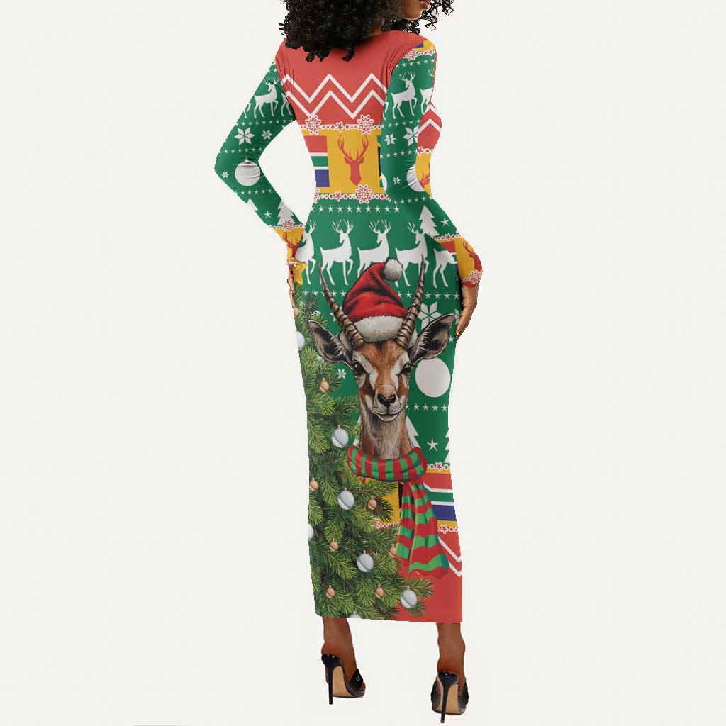 South Africa Springbok Long Sleeve Bodycon Dress Christmas Tree - Lightning Art LT18