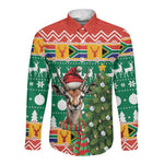 South Africa Springbok Long Sleeve Button Shirt Christmas Tree - Lightning Art