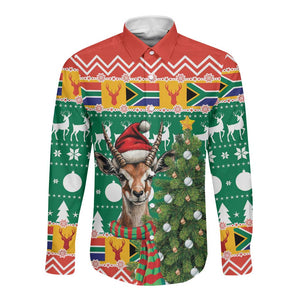 South Africa Springbok Long Sleeve Button Shirt Christmas Tree - Lightning Art