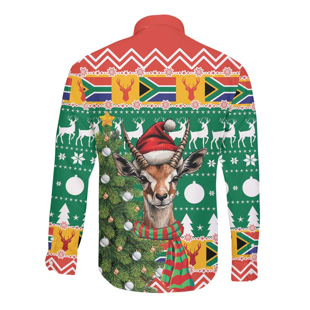 South Africa Springbok Long Sleeve Button Shirt Christmas Tree - Lightning Art
