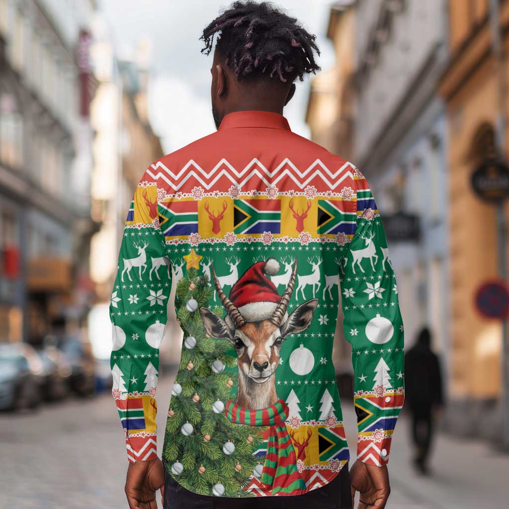 South Africa Springbok Long Sleeve Button Shirt Christmas Tree - Lightning Art