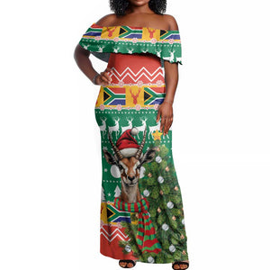 South Africa Springbok Off Shoulder Maxi Dress Christmas Tree - Lightning Art