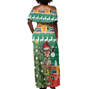 South Africa Springbok Off Shoulder Maxi Dress Christmas Tree - Lightning Art