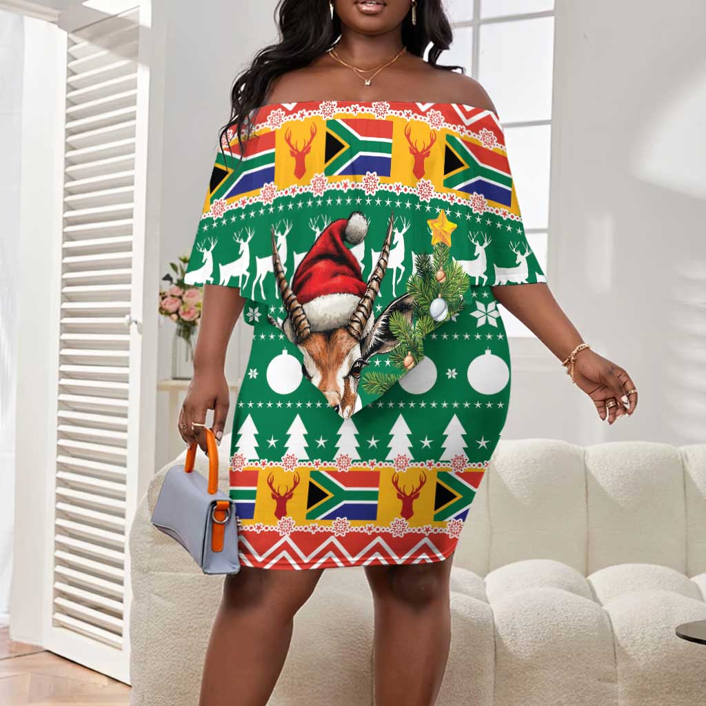 South Africa Springbok Off Shoulder Short Dress Christmas Tree - Lightning Art