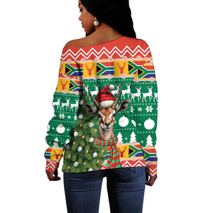 South Africa Springbok Off Shoulder Sweater Christmas Tree - Lightning Art