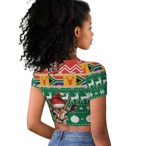 South Africa Springbok Raglan Cropped T shirt Christmas Tree - Lightning Art