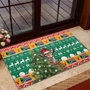 South Africa Springbok Rubber Doormat Christmas Tree - Lightning Art