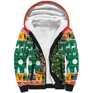 South Africa Springbok Sherpa Hoodie Christmas Tree - Lightning Art