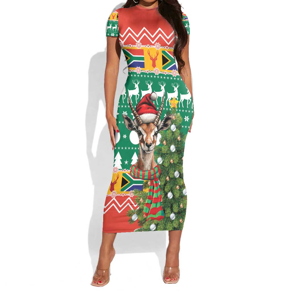 South Africa Springbok Short Sleeve Bodycon Dress Christmas Tree - Lightning Art