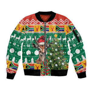 South Africa Springbok Sleeve Zip Bomber Jacket Christmas Tree - Lightning Art