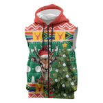 South Africa Springbok Sleeveless Zip Hoodie Christmas Tree - Lightning Art - African Pride
